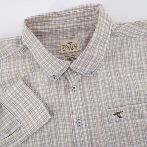 Genteal Classic Cotton Plaid Button Down Tan Blue Long Sleeve Men XXL Shirt